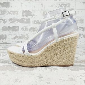 NEW Bp Cohan White Strap Buckle Open Toe Espandrille Platform Wedge Sandals V359